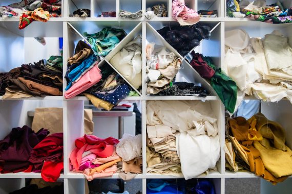 Various silk fabrics and samples stored at the Silk Laboratory photographed on June 15, 2023