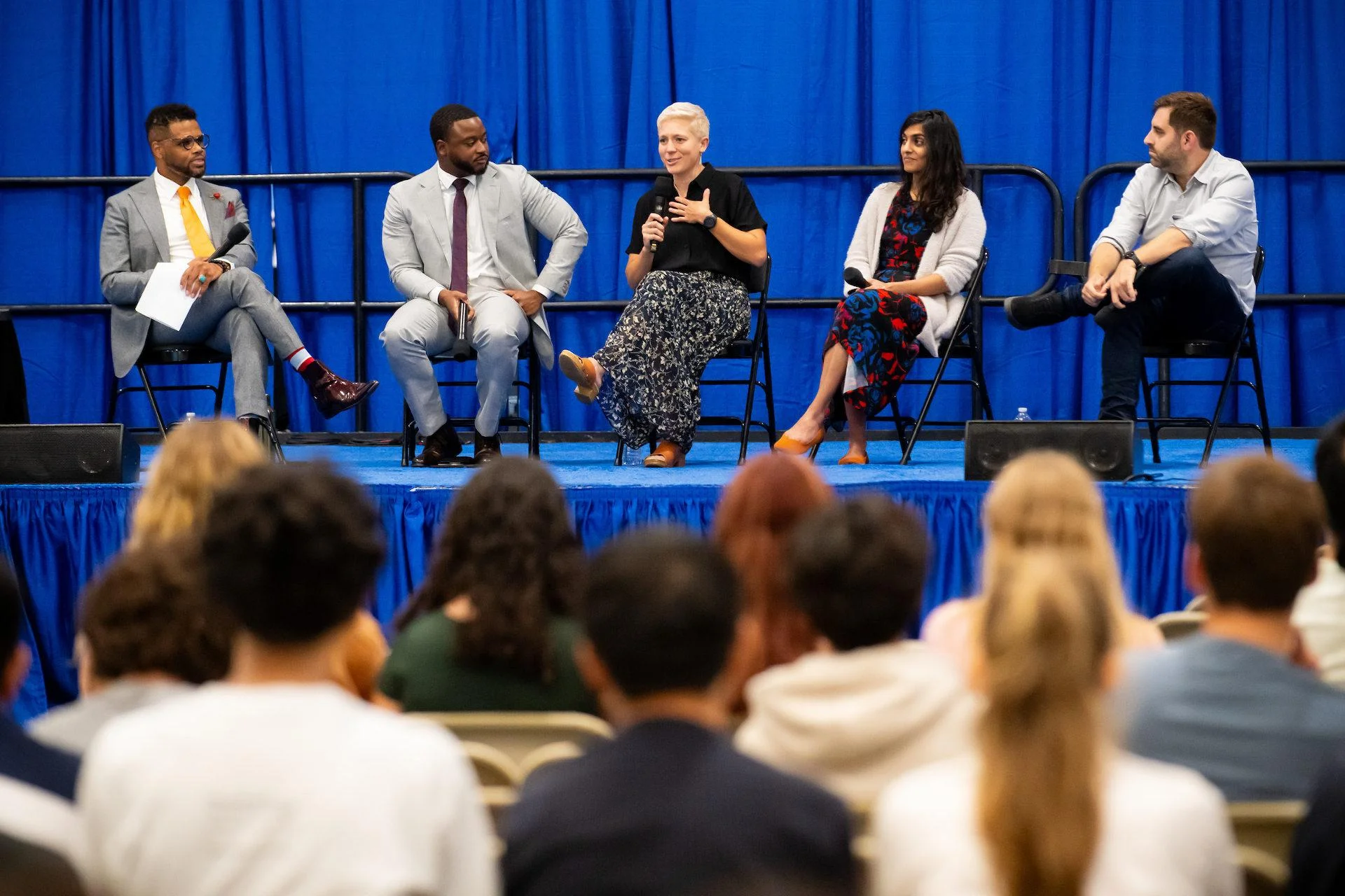 From left, moderator Monroe France with panelists Matthew Kincaid, Anna Kaplan, Khudejha Asghar, and Adam White.