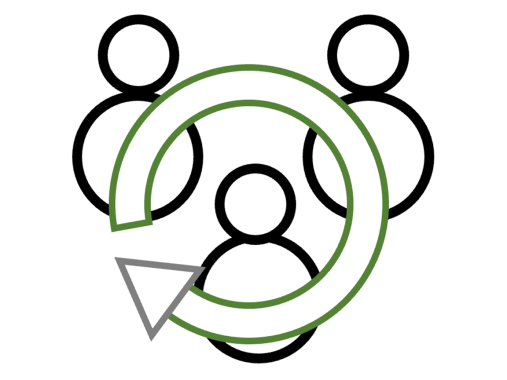 Icon of three people overlaid with a green circular arrow moving clockwise