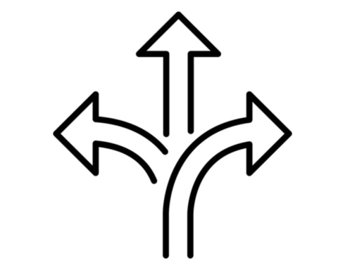 Image of three branching arrows, with one going left, one going right, and one going straight